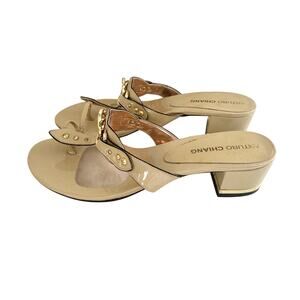 Arturo Chiang Women's Sandals Heels Shoes Tan Patent Leather Size 8.5M